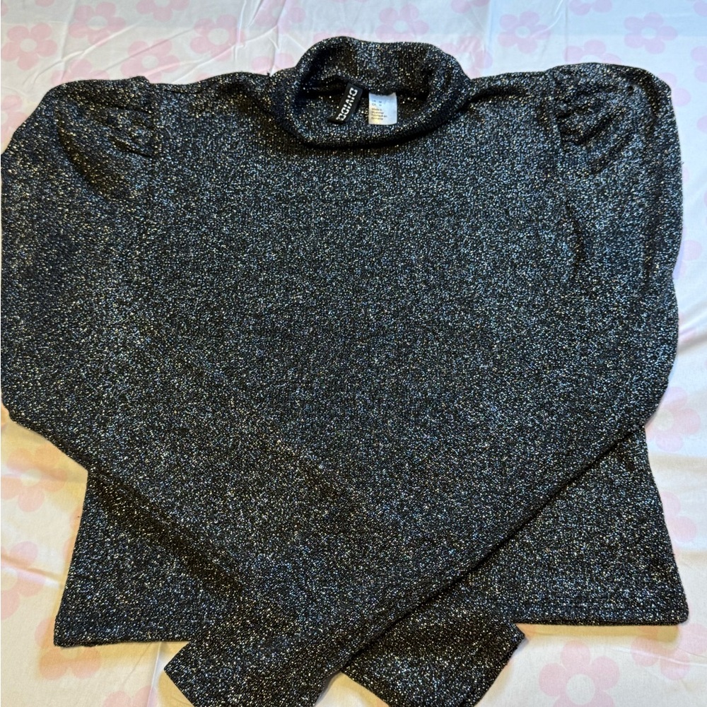 Glittery Dark Grey Metallic Turtleneck Sweater